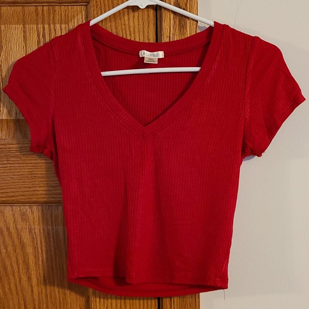 Bozzolo Red Short Sleeved Crop Top